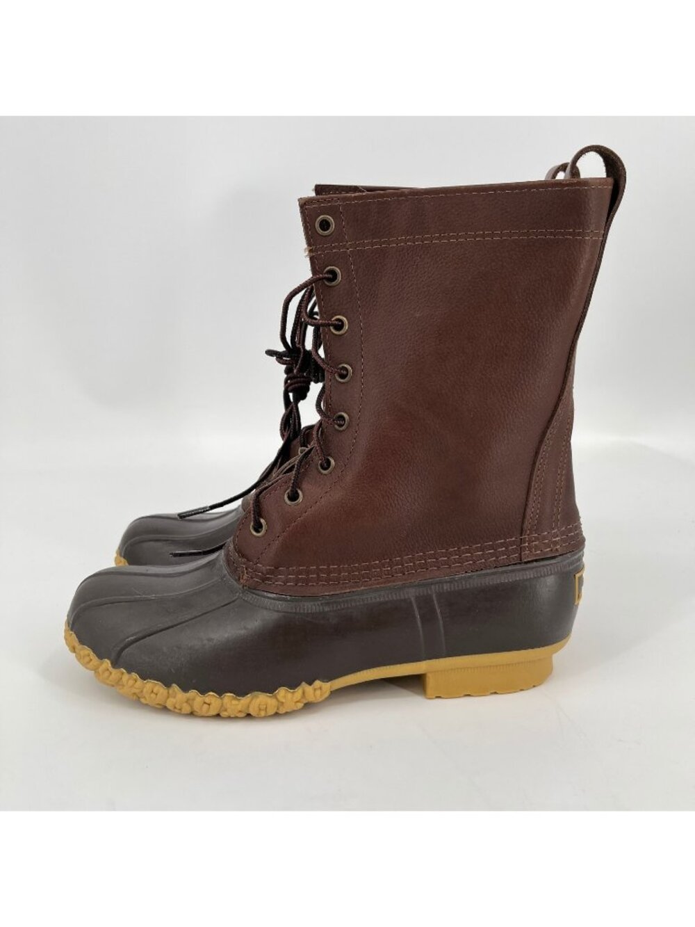 L.L.Bean Maine Hunting Shoes 10in Brown Size 9M Leather Waterproof Rubber Boots
